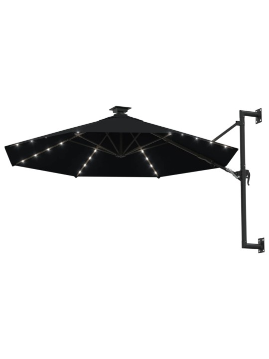 Nástěnný zahradní slunečník s LED 300 cm černý