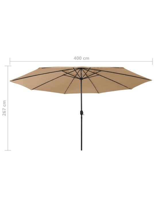 Zahradní slunečník s LED osvětlením 400 cm taupe