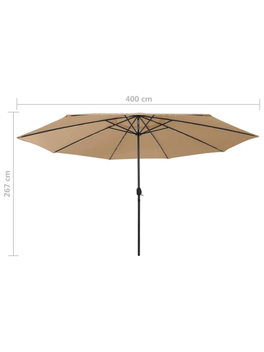 Zahradní slunečník s LED osvětlením 400 cm taupe