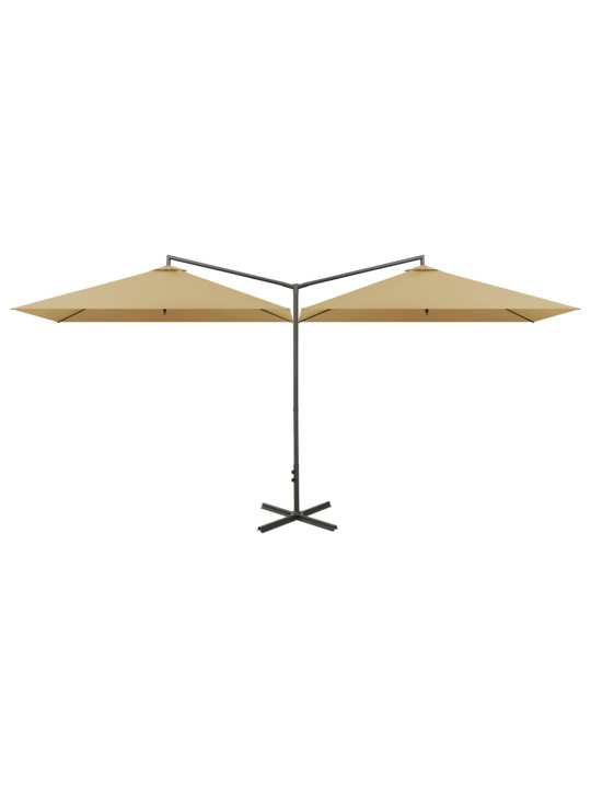 Dvojitý zahradní slunečník s ocelovou tyčí taupe 600 x 300 cm