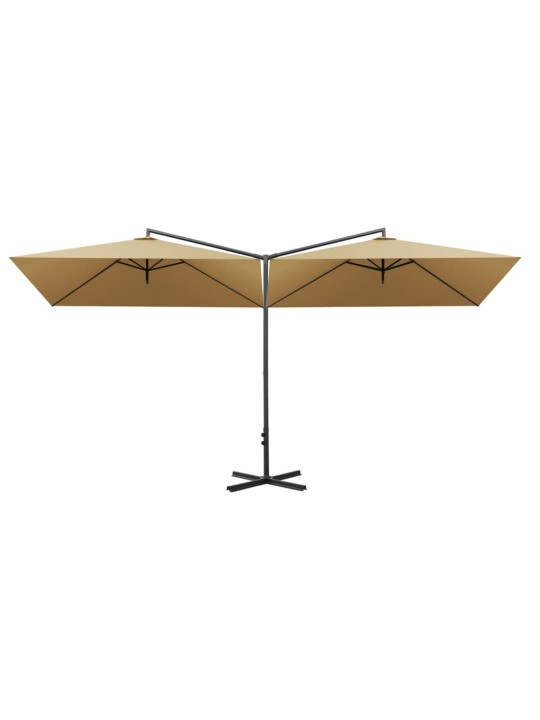 Dvojitý zahradní slunečník s ocelovou tyčí taupe 600 x 300 cm