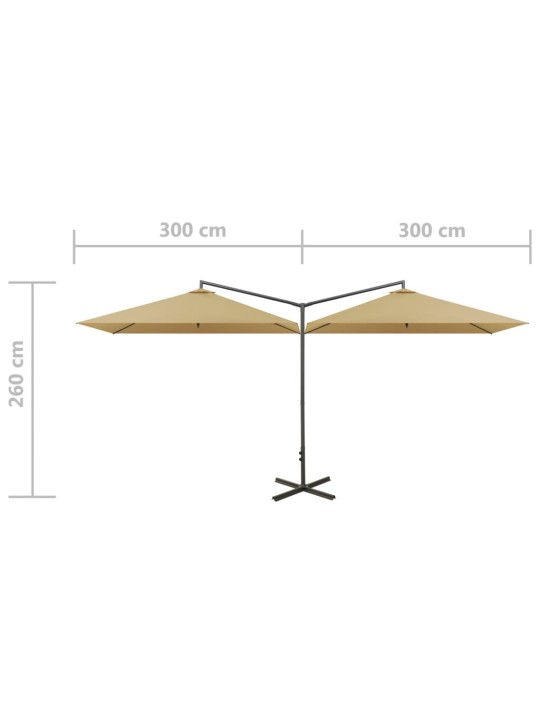 Dvojitý zahradní slunečník s ocelovou tyčí taupe 600 x 300 cm