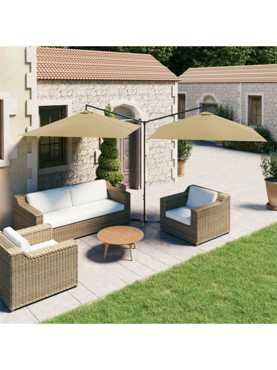 Dvojitý zahradní slunečník s ocelovou tyčí taupe 600 x 300 cm