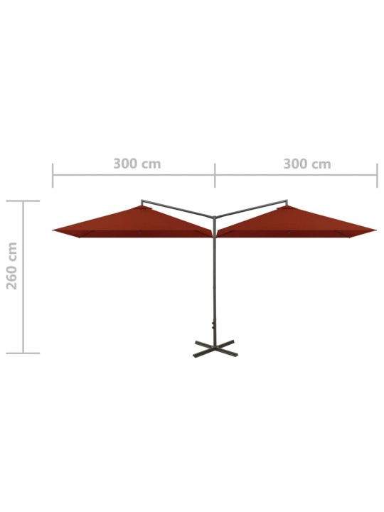 Dvojitý zahradní slunečník s ocelovou tyčí terakota 600x300 cm