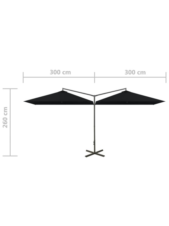 Dvojitý zahradní slunečník s ocelovou tyčí černý 600 x 300 cm