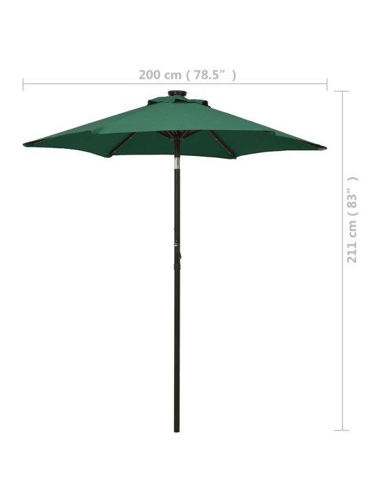 Zahradní slunečník s LED osvětlením zelený 200 x 211 cm hliník