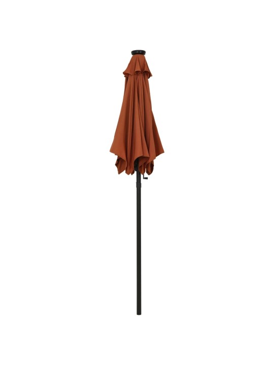 Zahradní slunečník s LED osvětlením terakota 200x211 cm hliník