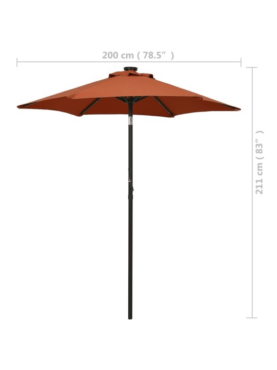 Zahradní slunečník s LED osvětlením terakota 200x211 cm hliník