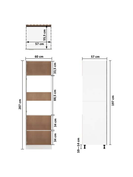 Skříň pro vestavnou lednici betonově šedá 60x57x207 kompozit