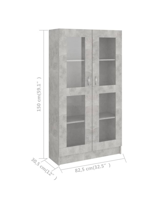 Prosklená skříň betonová šedá 82,5x30,5x150 cm kompozitní dřevo