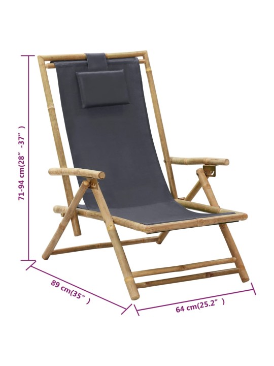 Polohovací relaxační křeslo tmavě šedé bambus a textil