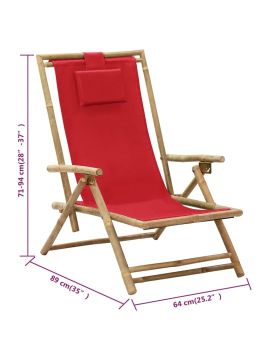 Polohovací relaxační křeslo červené bambus a textil
