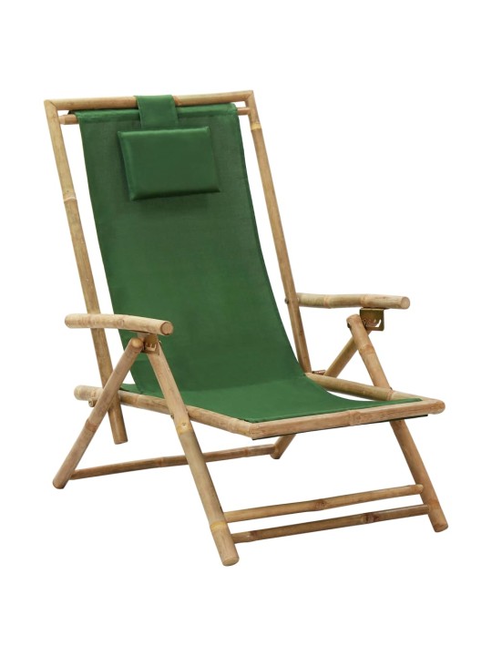 Polohovací relaxační křeslo zelené bambus a textil