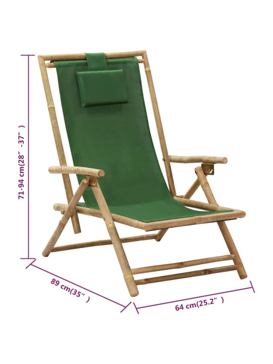 Polohovací relaxační křeslo zelené bambus a textil