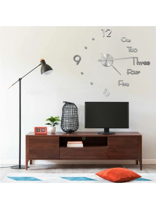 3D nástěnné hodiny moderní design stříbrné 100 cm XXL