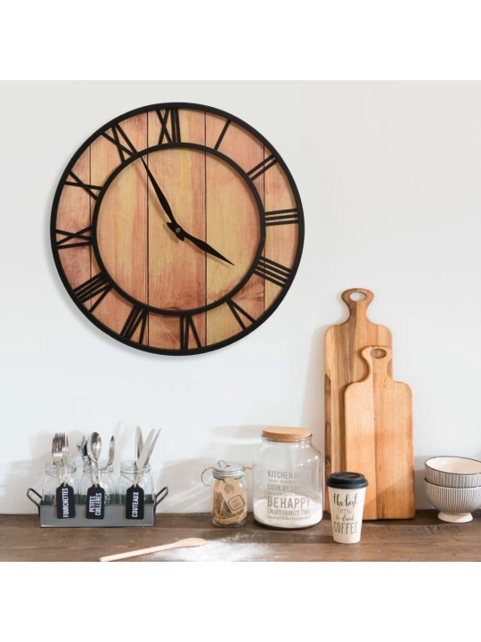 325172 Wall Clock 39 cm Brown and Black MDF and Iron