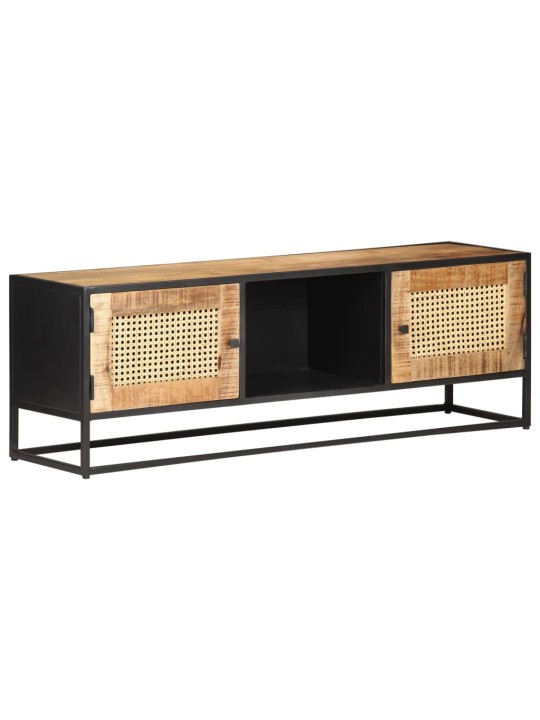 Tv stolek 120x30x40 cm hrubé masivní mangovník a přírodní rákos