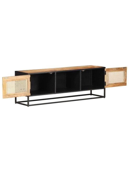 Tv stolek 120x30x40 cm hrubé masivní mangovník a přírodní rákos