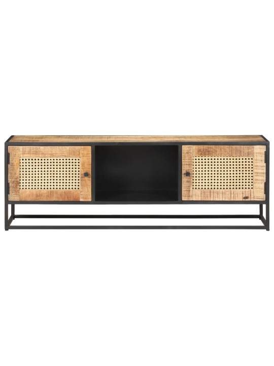 Tv stolek 120x30x40 cm hrubé masivní mangovník a přírodní rákos