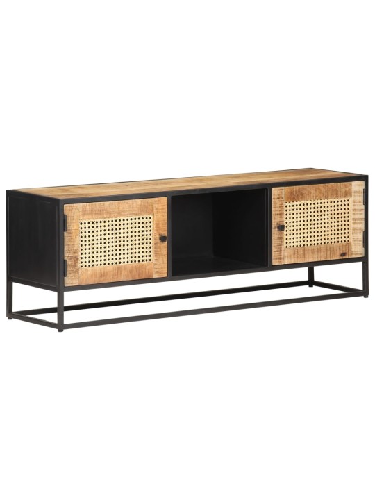 Tv stolek 120x30x40 cm hrubé masivní mangovník a přírodní rákos