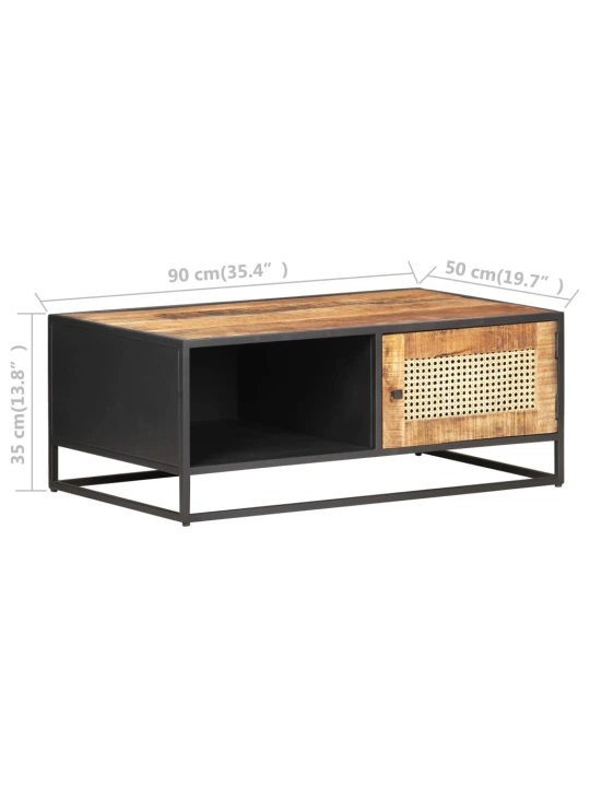 Konferenční stolek 90x50x35 cm hrubý mangovník přírodní rákos