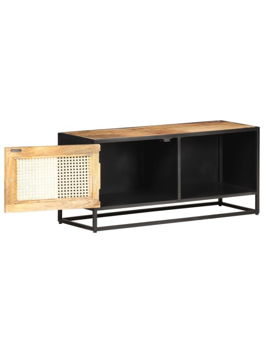 TV stolek 90x30x40 cm hrubý masivní mangovník a přírodní rákos