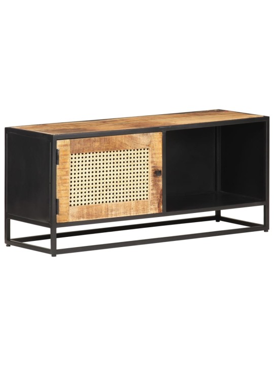 TV stolek 90x30x40 cm hrubý masivní mangovník a přírodní rákos