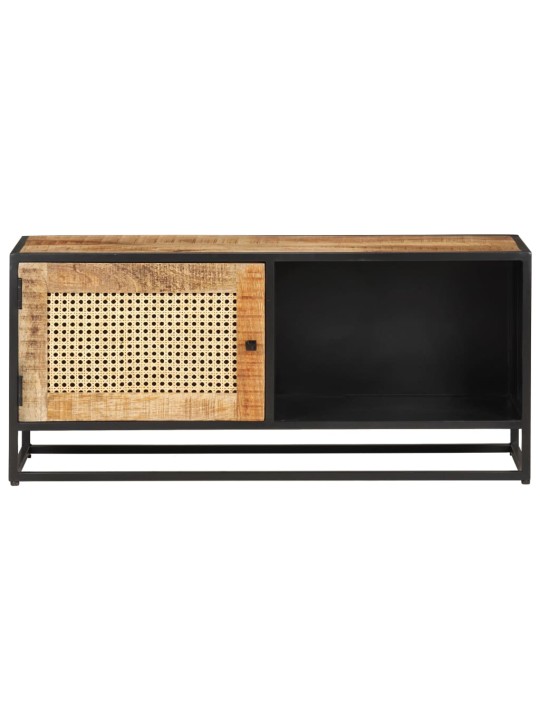 TV stolek 90x30x40 cm hrubý masivní mangovník a přírodní rákos