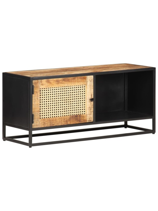 TV stolek 90x30x40 cm hrubý masivní mangovník a přírodní rákos