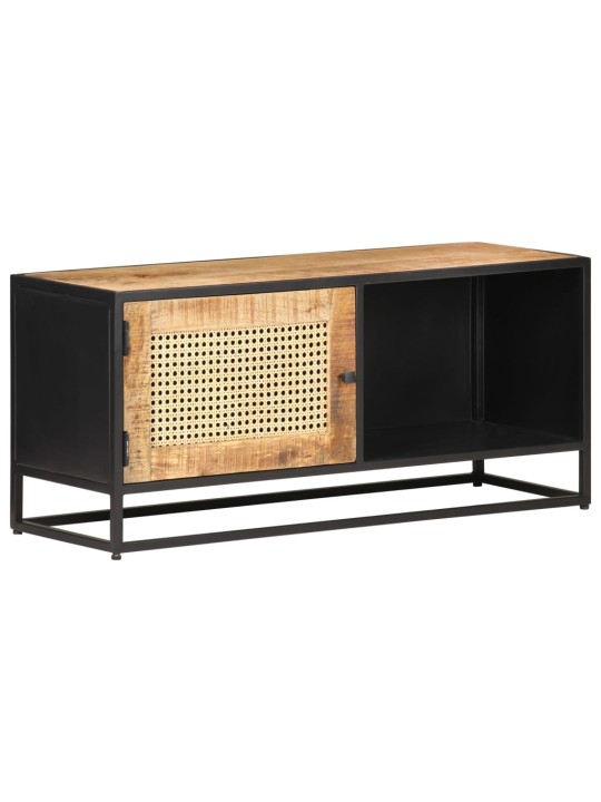 TV stolek 90x30x40 cm hrubý masivní mangovník a přírodní rákos