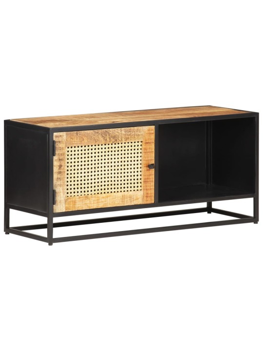 TV stolek 90x30x40 cm hrubý masivní mangovník a přírodní rákos