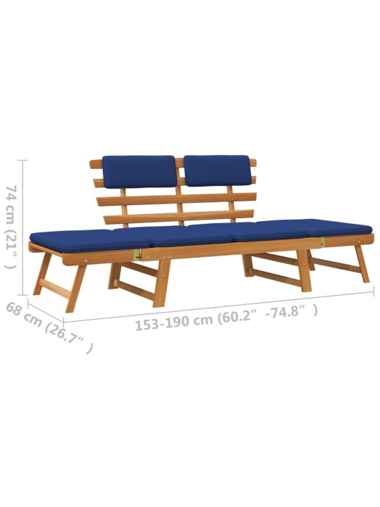 Zahradní lavice s poduškami 2-v-1 190 cm masivní akáciové dřevo