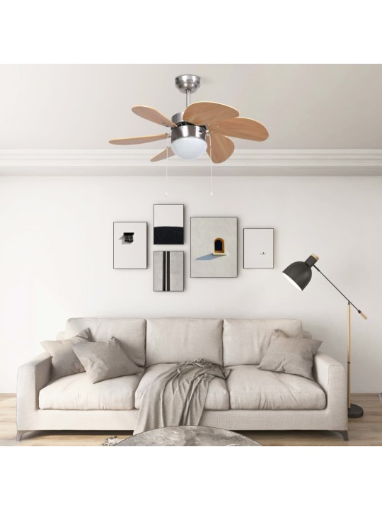 Stropní ventilátor se světlem 76 cm světle hnědý