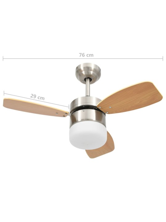 Stropní ventilátor světlo a dálkový ovladač 76 cm světle hnědý