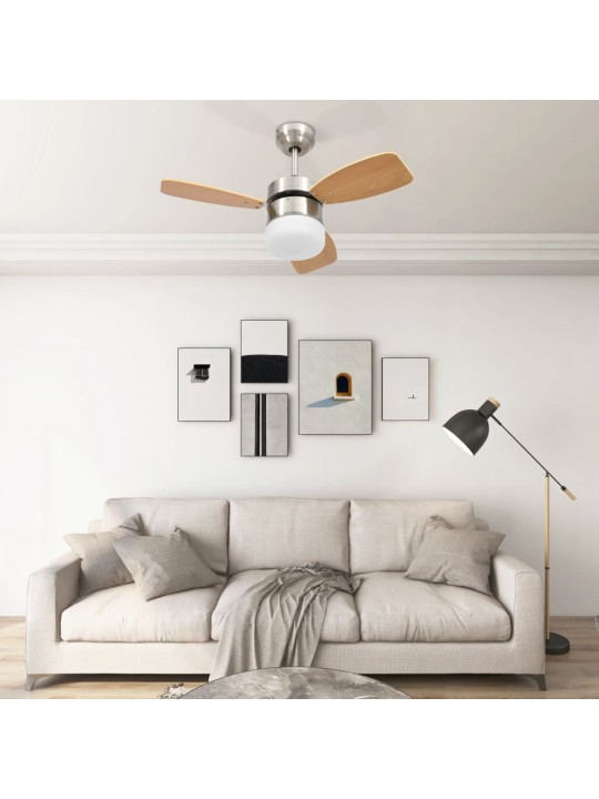 Stropní ventilátor světlo a dálkový ovladač 76 cm světle hnědý