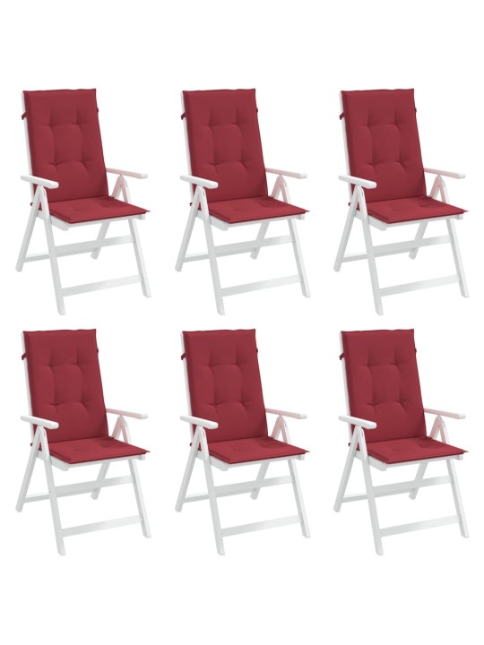 Podušky na židli vysoké opěradlo 6 ks vínové 120x50x3 cm textil