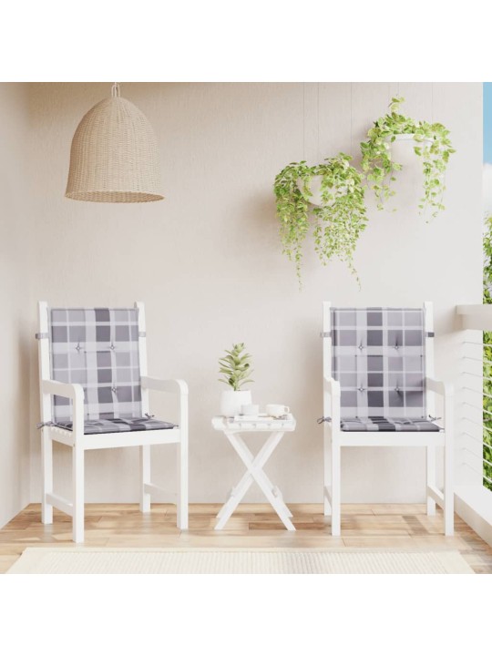 Podušky na židli nízké opěradlo 2 ks šedé kárované 100x50x3 cm