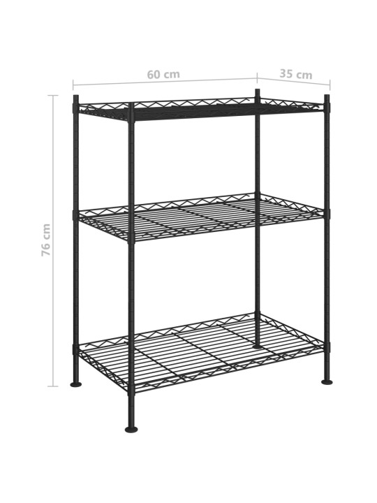 Úložný regál 3 police 60 x 35 x 76 cm černý 150 kg