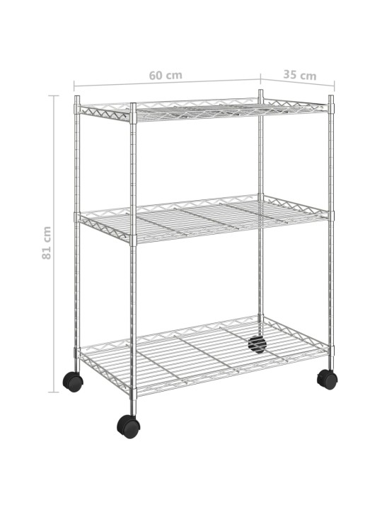 3patrový úložný regál na kolečkách 60 x 35 x 81 cm chrom 150 kg