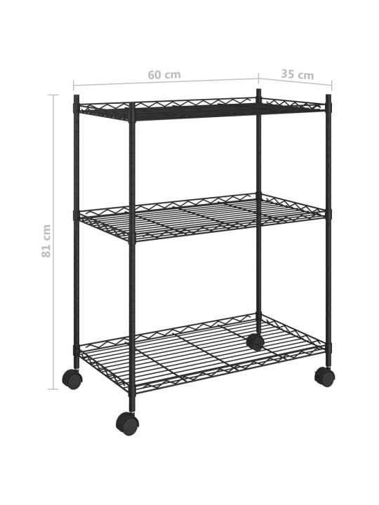 3patrový úložný regál na kolečkách 60 x 35 x 81 cm černý 150 kg