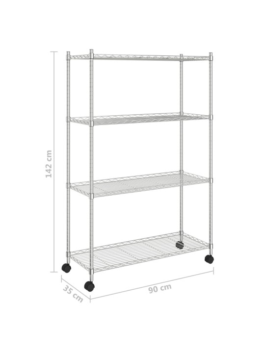 4patrový úložný regál na kolečkách 90x35x142 cm chrom 200 kg