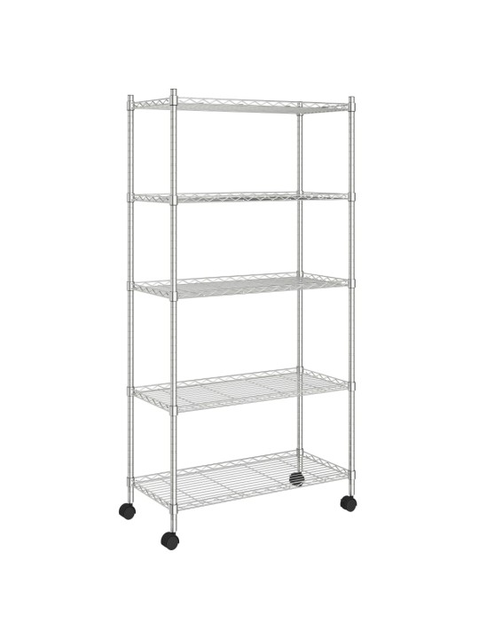 Úložný regál 5 polic 75x35x155 cm s kolečky chromovaný 250 kg