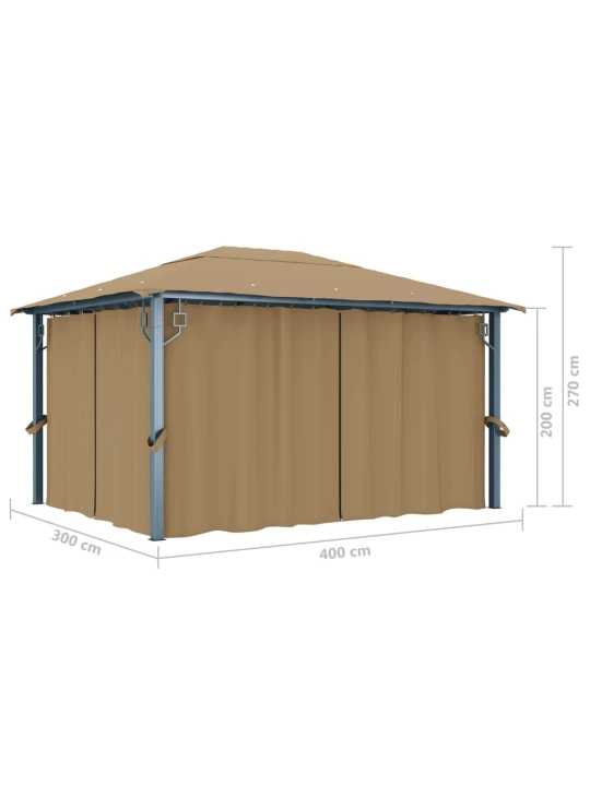 Altán se závěsy 400 x 300 cm taupe hliník