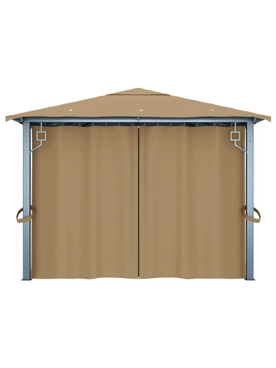 Altán se závěsy 400 x 300 cm taupe hliník