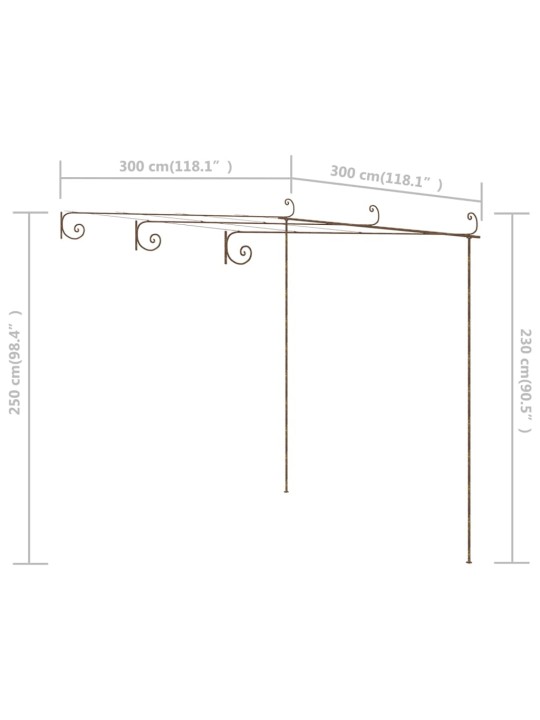 Zahradní pergola hnědá s patinou 3 x 3 x 2,5 m železná