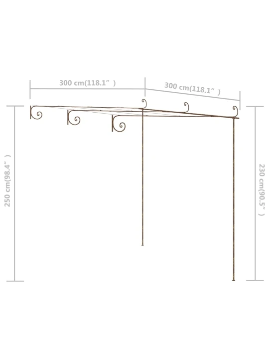 Zahradní pergola hnědá s patinou 3 x 3 x 2,5 m železná