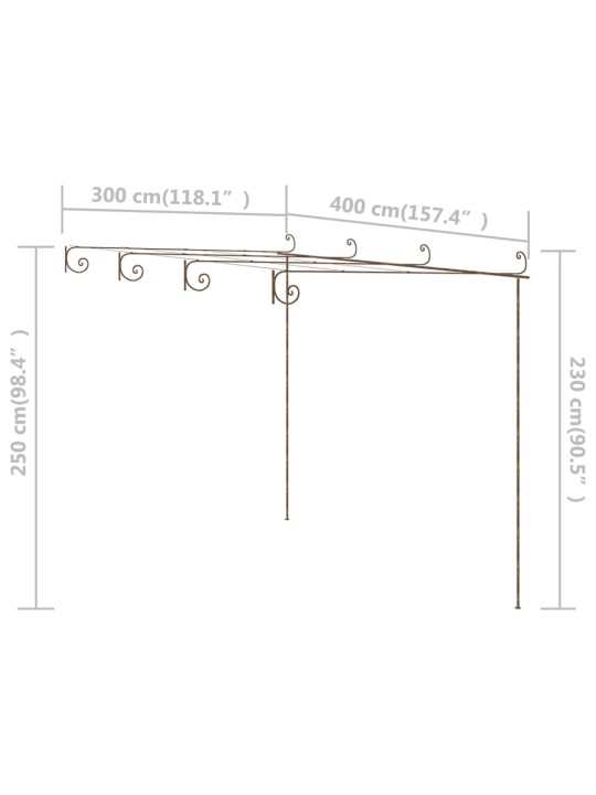 Zahradní pergola hnědá s patinou 4 x 3 x 2,5 m železná