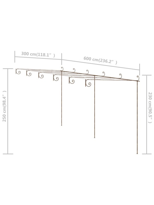 Zahradní pergola hnědá s patinou 6 x 3 x 2,5 m železná