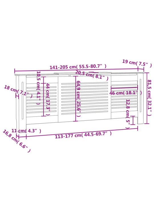 Kryt na radiátor MDF šedý 205 cm