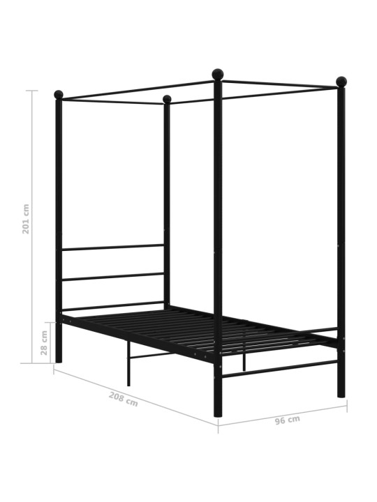 Rám postele s nebesy černý kovový 90 x 200 cm